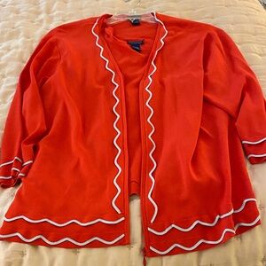 Doncaster Vibrant Red Cardigan with White Accents